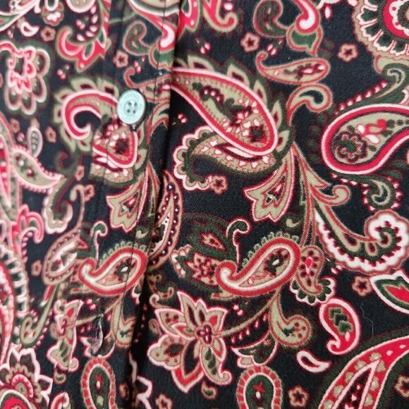 Woman Within Button Up Shirt Medium Brown Paisley Long Sleeve Soft - Picture 9 of 11